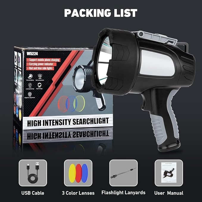 LBE Rechargeable Spotlight Outdoor, 000 Lumens Led Spotlight Flashlight - Image 8