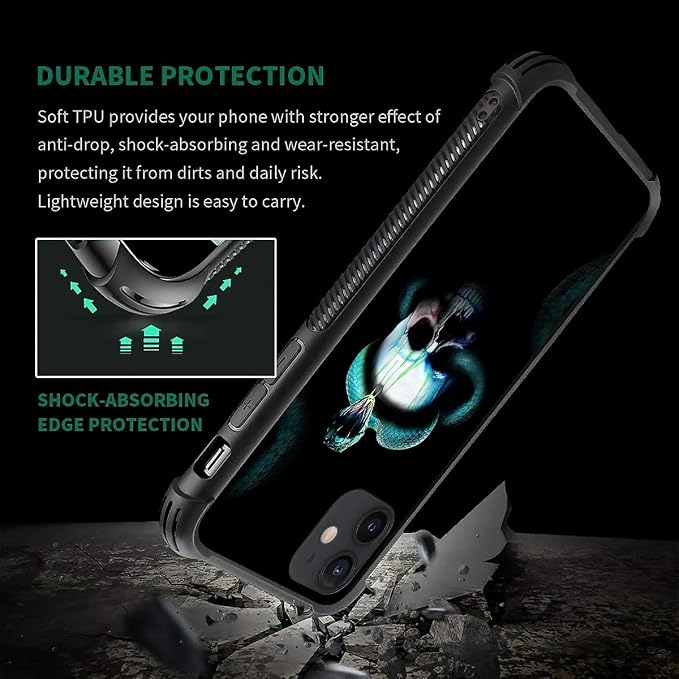 for iPhone 11 Case, Skeleton Winding Snake Pattern Graphic Design Girl Boy Soft - Image 5