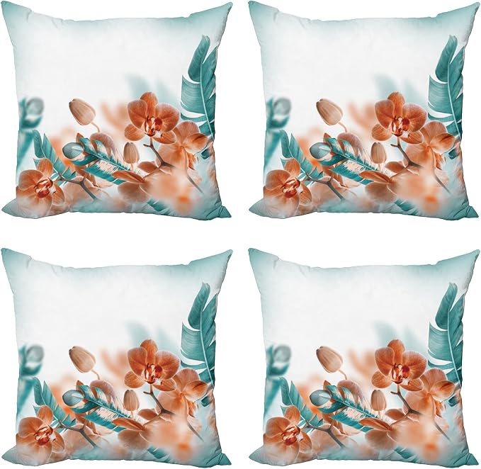Ambesonne Tropical Throw Pillow Cushion Case Pack of 4, Exotic Orchids Blossom by Ambesonne