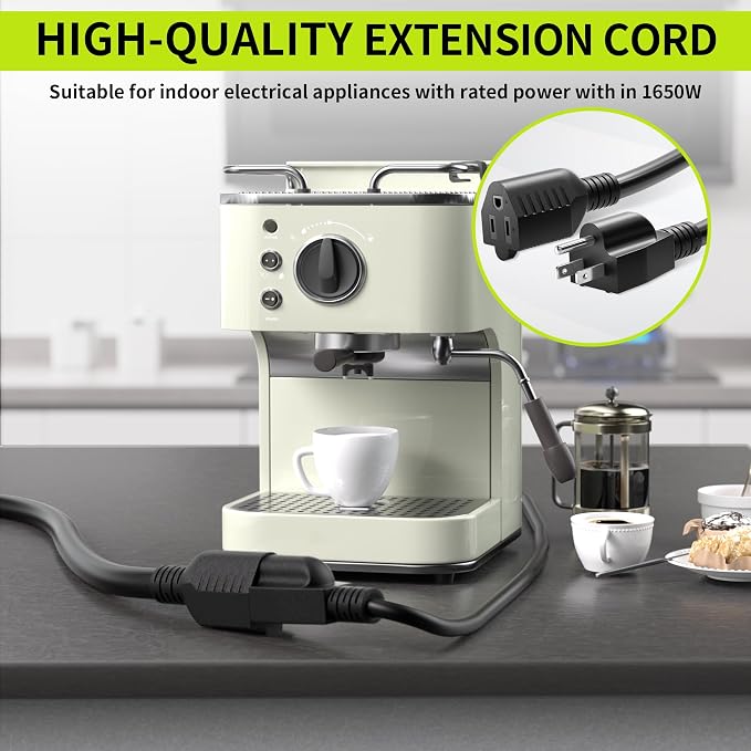 10 FT 13A 1625W 16/3 Black Extension Cord, Indoor Extension Cord - Image 2