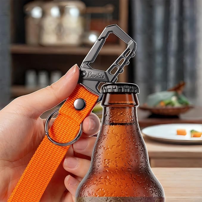 Metal heavy duty key chain carabiner clip bottle opener wrist lanyard ring car - Image 3