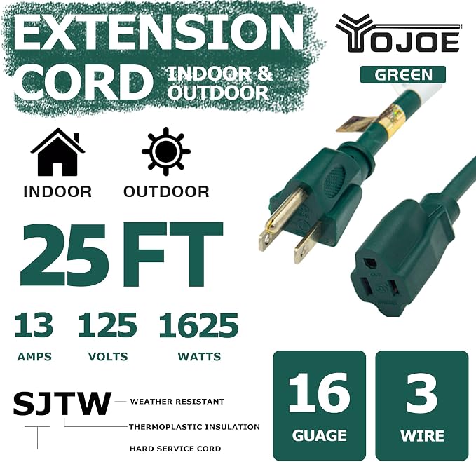 YOJOE Indoor Outdoor Extension Cord, 3 Prong 13A Weatherproof Power Cord - Image 2