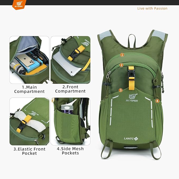 SKYSPER Small Hiking Backpack - 25L Travel Daypack Lightweight Bag Water - Image 2