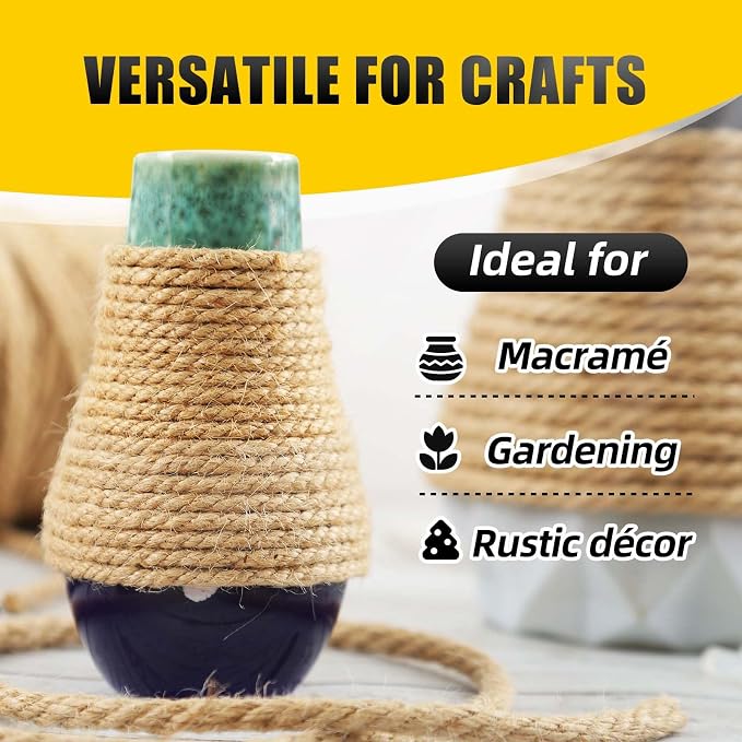 Natural Jute Twine, 8MM x 100FT Jute Rope Roll, Heavy Duty Thick Twine - Image 7