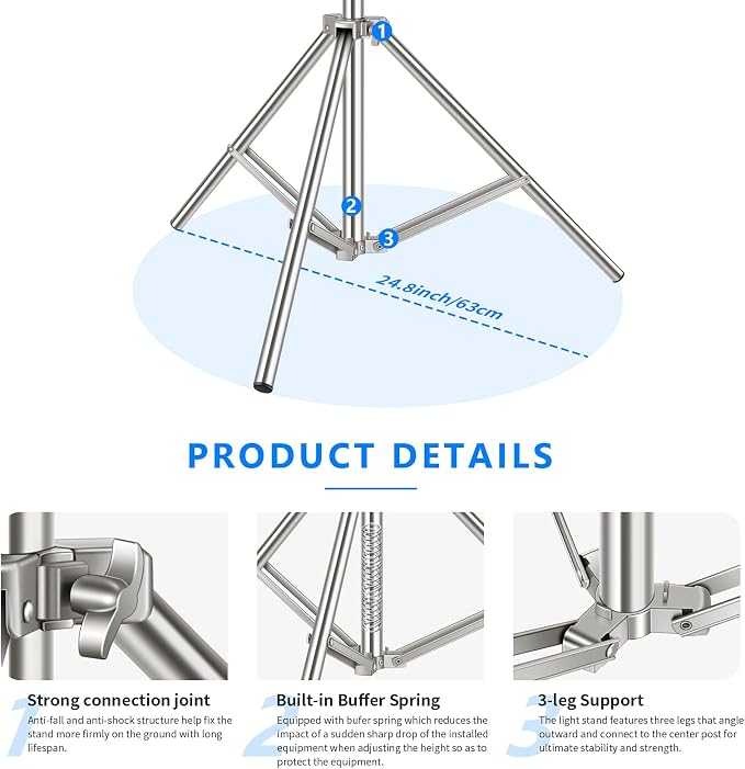 NEEWER 79"/2m Stainless Steel Light Stand, Spring Cushioned Heavy Duty - Image 6