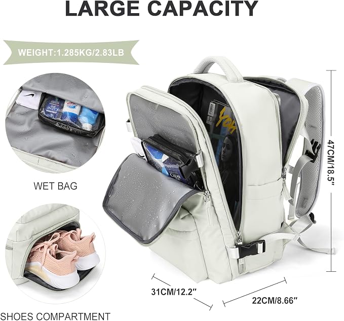 WONHOX Large Travel Backpack Carry on Flight Approved Laptop Work Business - Image 2