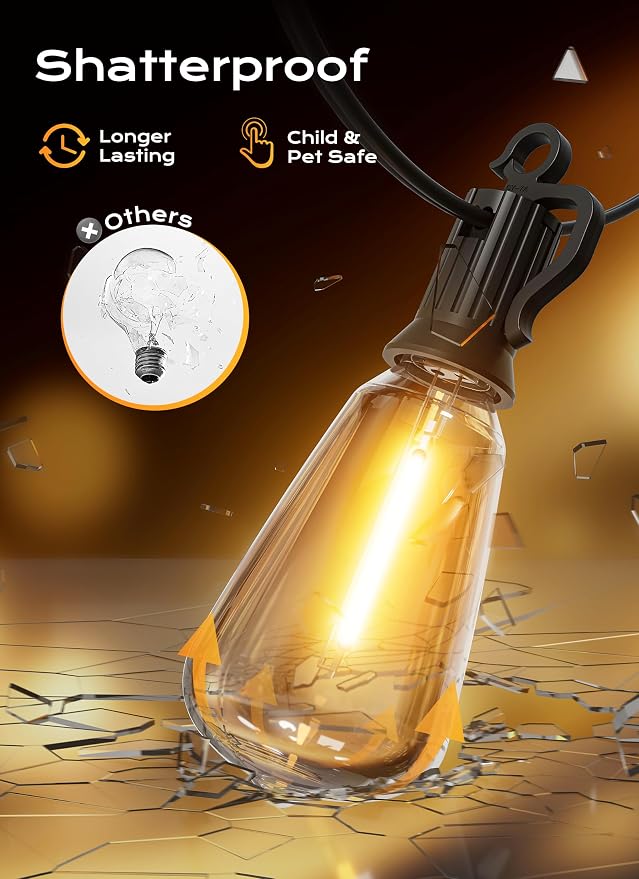 Brightown Outdoor String Lights, 150FT 47+2 LED ST38 LED Patio Lights - Image 9