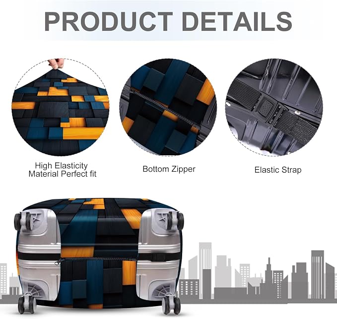 ANNA QUEEN Dark Geometric Wood Luggage Cover, Modern Abstract Suitcase Protector - Image 3