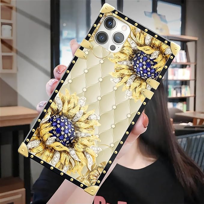 Compatible with iPhone 12 Pro Max Case, Sunflower Diamonds Leather Luxury - Image 7