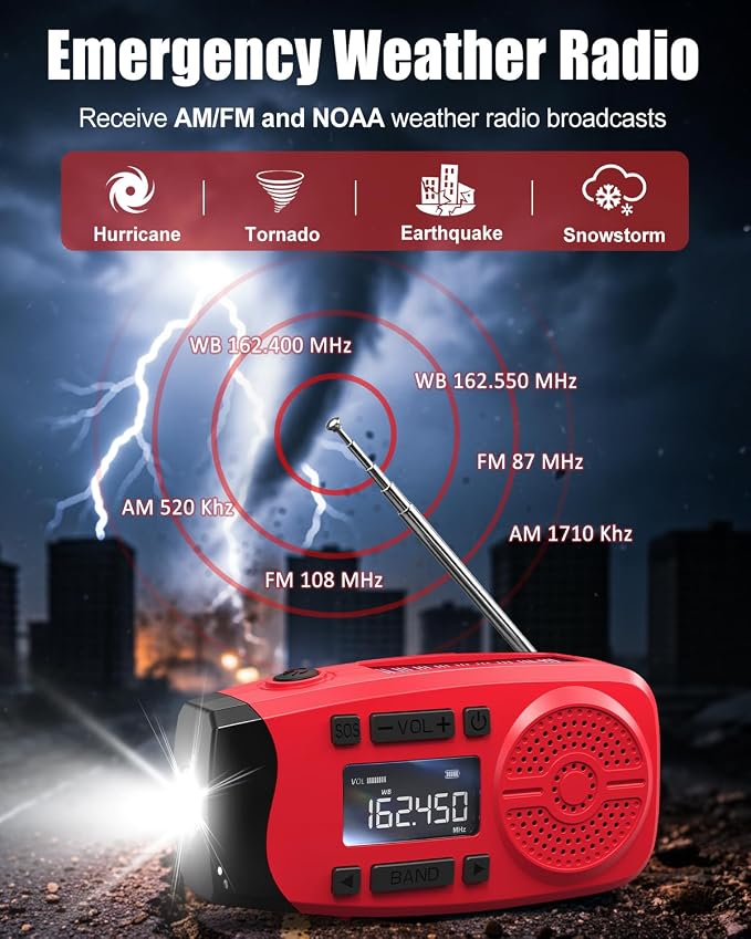 Runningsnail Emergency Weather Radio, 7400mWh Hand Crank Emergency Radio - Image 3