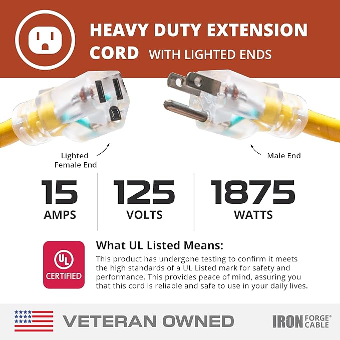 IRON FORGE CABLE 15 Foot Lighted Outdoor Extension Cord - Image 3