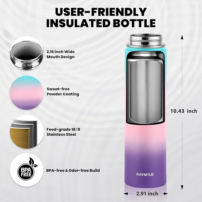 RAYMYLO Insulated Water Bottle 24oz, Triple Wall Vacuum Stainless Steel - Image 3