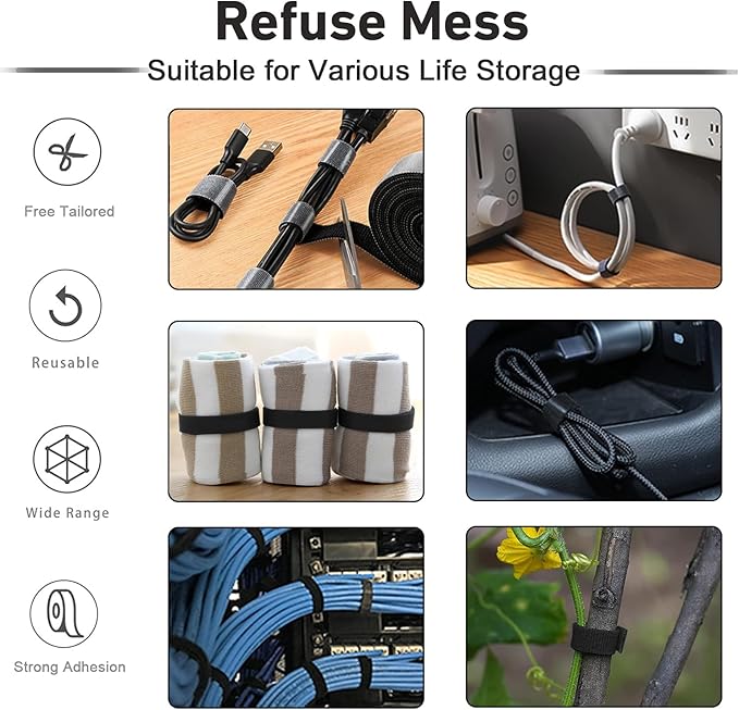 100ft x1/2 in Hook and Loop Roll, Hitotsu Reusable Fastening Tape Cable Ties - Image 3