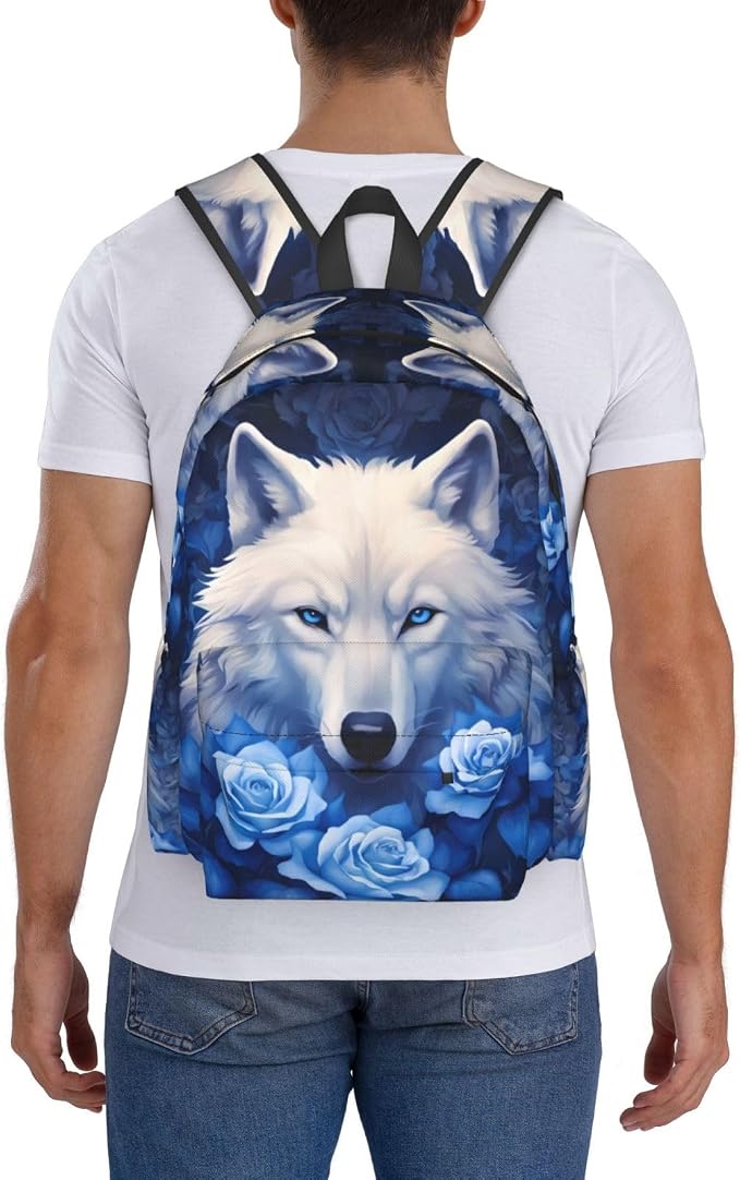 cfpolar 17 Inch Backpack Blue Rose Wolf Laptop Bag Shoulder Bag School Bookbag - Image 7