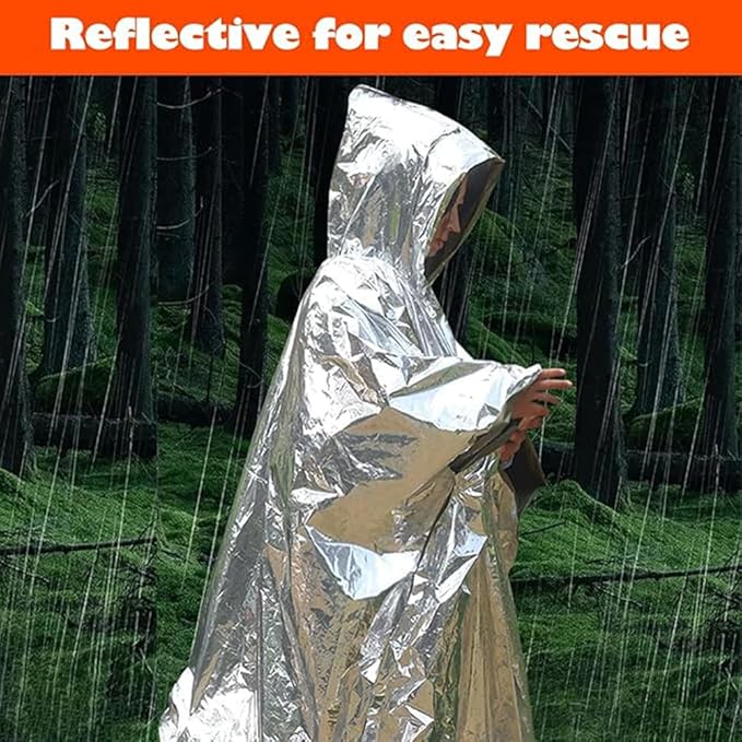 Emergency Survival Poncho Thermal Mylar Foil Coating Blanket - Image 5