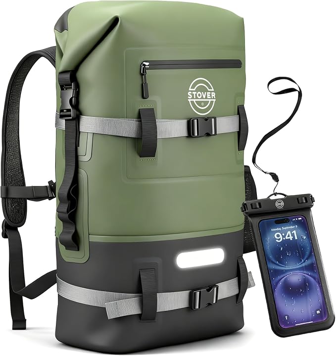 STOVER 5/10/25/30/40/55L Waterproof Dry Bag- Roll-Top Backpack w/Phone Case- by STOVER