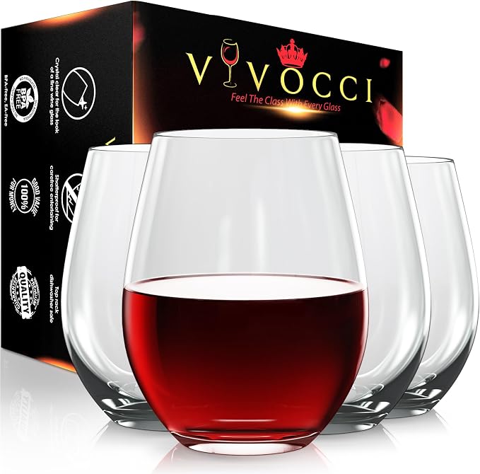 Vivocci Unbreakable Plastic Stemless Wine Glasses 20 oz | 100% Tritan Heavy by Vivocci