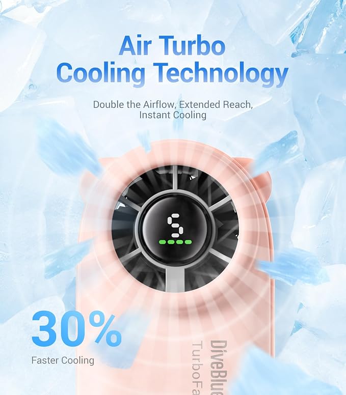 Diveblues Handheld Portable Turbo Fan, 4000mAh USB Rechargeable Pocket Fan - Image 3