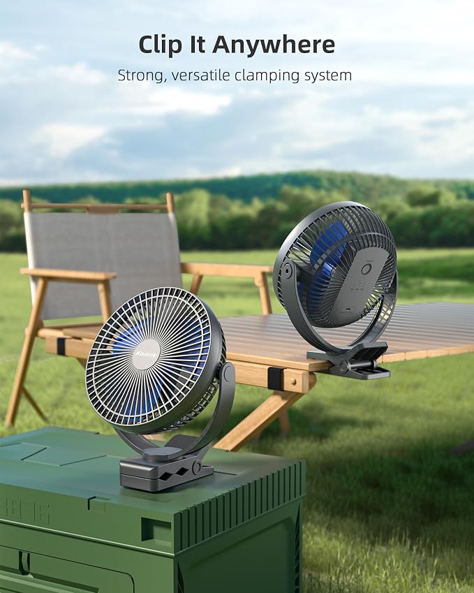 Koonie 10000mAh Rechargeable Portable 8-Inch Clip-on Fan, USB Car Fan 4 Speeds - Image 6
