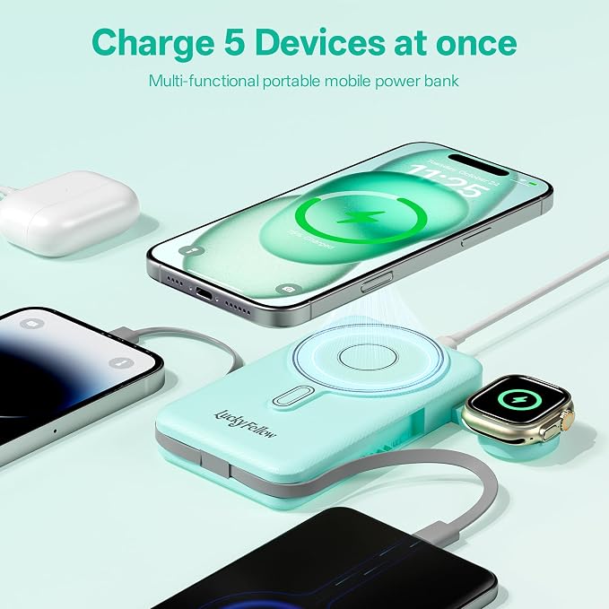 Magnetic Portable Charger Built-in Cables, 10000mAh Fast Charging Wireless - Image 7