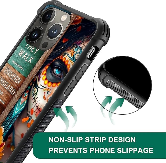 for iPhone 13 Pro Max Case, Sugar Skull Day of Death Halloween Pattern Graphic - Image 2