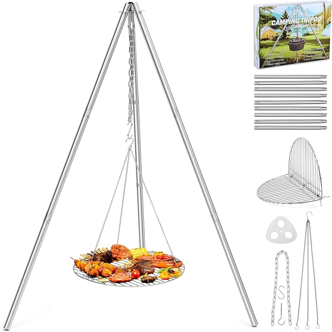 Joyfair Campfire Camping Tripod Grill Grate, Heavy Duty Stainless Steel by Joyfair