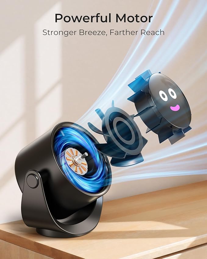Koonie Desk Fan, LED Display Mini Table Fan, Rechargeable Personal Fan - Image 2