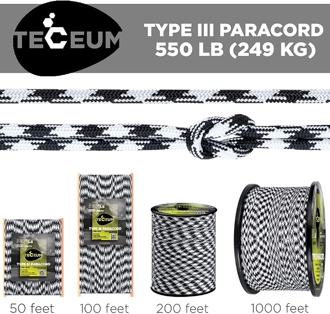TECEUM 5/32" Paracord Rope 1000 – 1000ft / 200ft / 100ft / 50ft – Tactical - Image 9