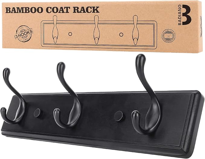 Badiano Wooden Coat Rack, Wall-Mounted Organizer by BADIANO