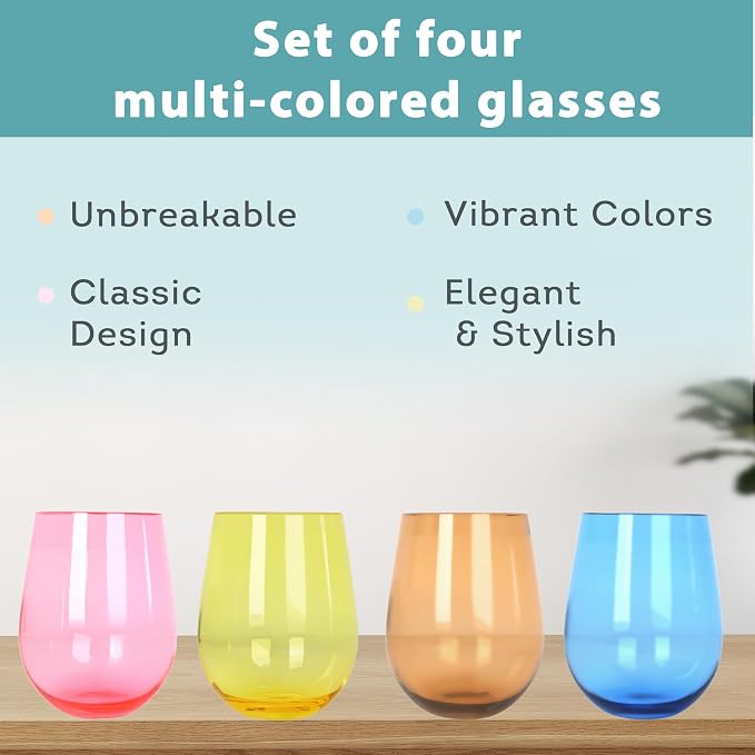 Lily's Home Unbreakable Poolside Acrylic Stemless Wine Glasses and Water - Image 2