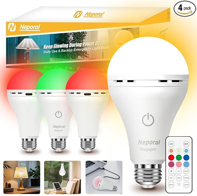 Neporal Rechargeable Light Bulbs, Back Up Battery Light Bulbs, 15W 80W by Neporal