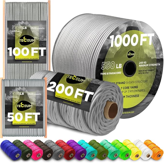 TECEUM 5/32" Paracord Rope 1000 – 1000ft / 200ft / 100ft / 50ft – Tactical by TECEUM
