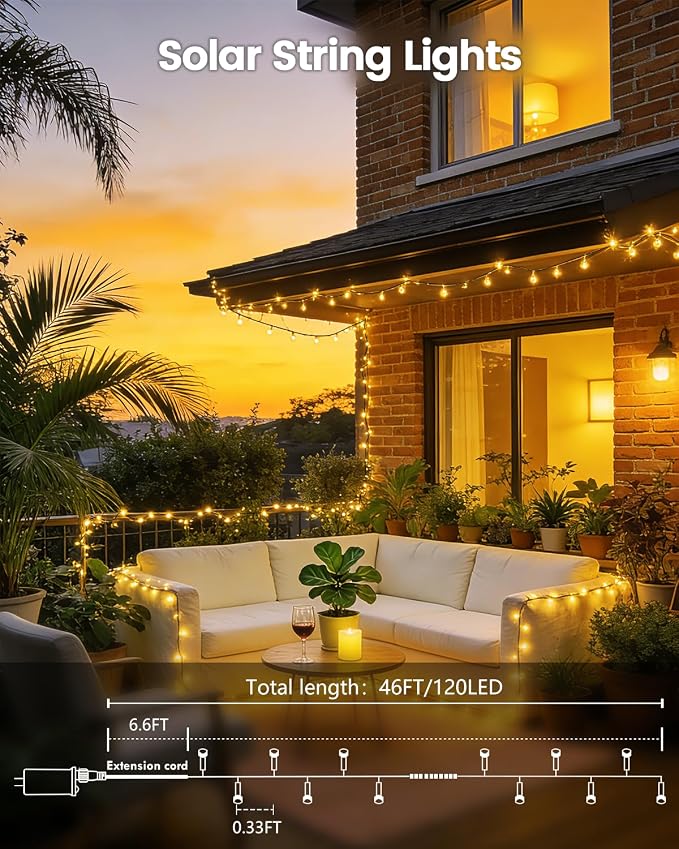 2Pack 240LED Solar String Lights Outdoor | Total 92FT Waterproof Solar - Image 5