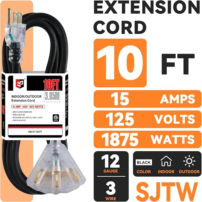 EP 10 Ft Lighted Outdoor Extension Cord - Image 2