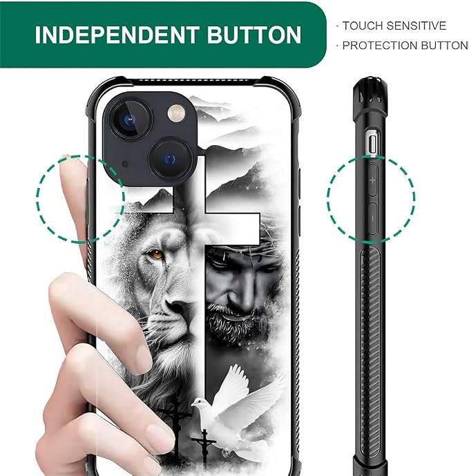 for iPhone 13 Case, Lion Cross Jesus Christ Dove Pattern Graphic Design Girl - Image 4