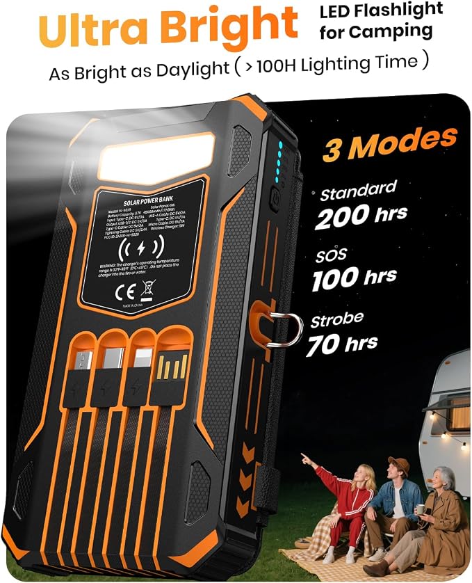 SOARAISE Solar Charger Power Bank - 48000mAh Wireless Portable Charger Built-in - Image 7