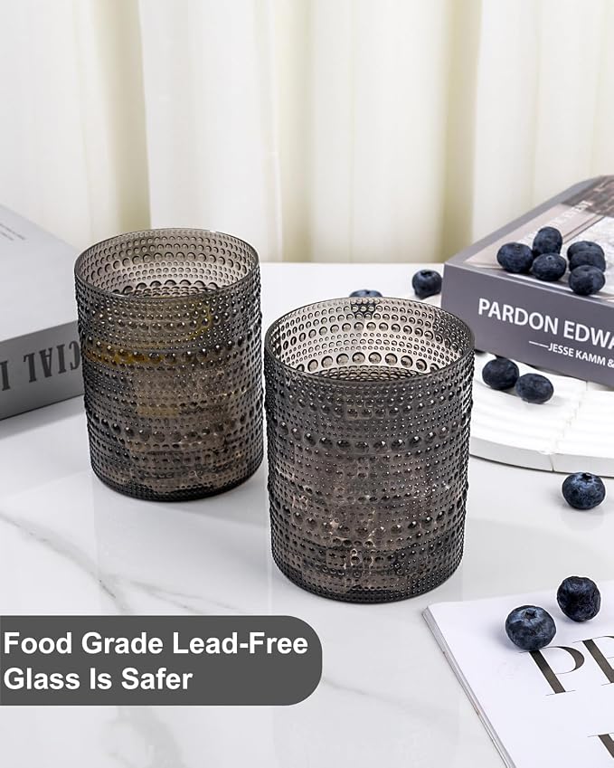 YOUBET 24PCS Plastic Drinking Glasses - 14OZ Black Hobnail Drinkware Glasses - - Image 5