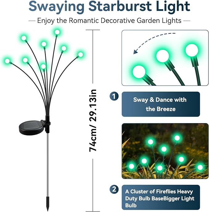Slyuexu Solar Garden Lights Outdoor Waterproof, 2 Pack 16 LED Swaying Firefly - Image 2