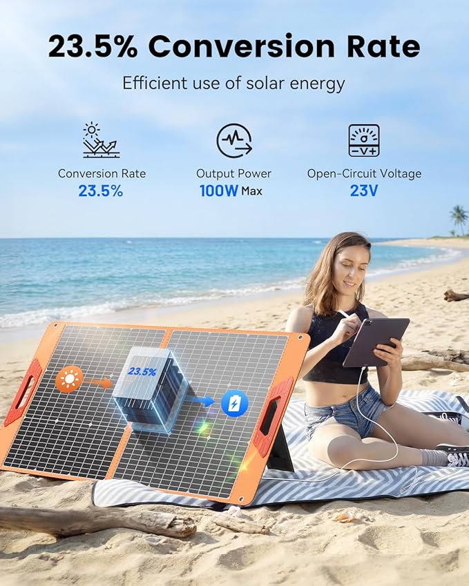 100W Portable Solar Panel for Power Station, 19.8V Foldable Solar Charger - Image 2