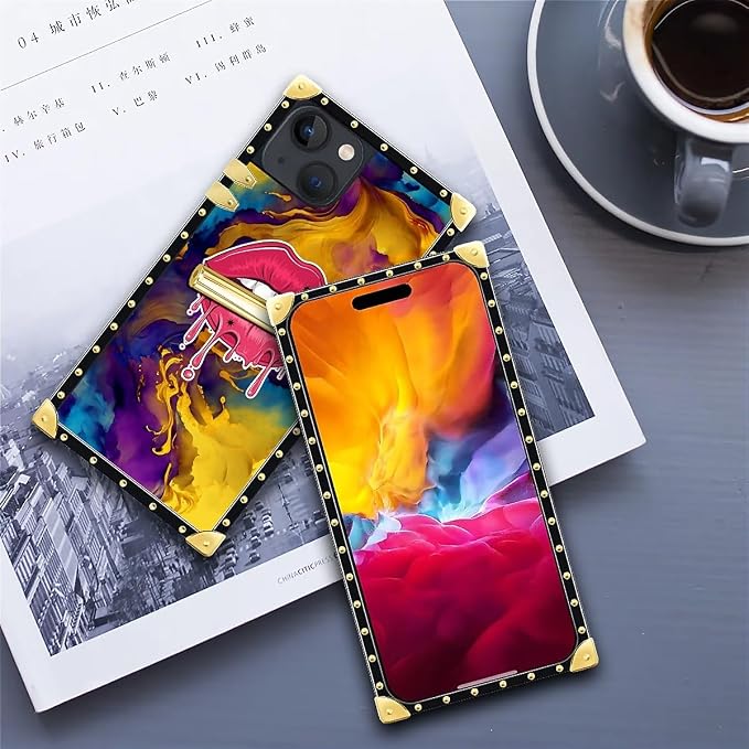 Compatible with iPhone 15 Case, Cool Corlorful Lip Marble Luxury Golden - Image 6