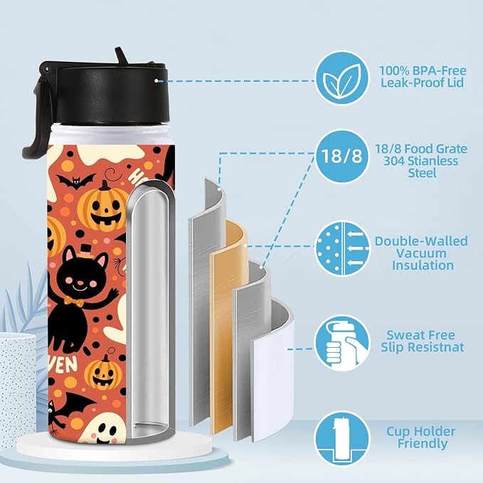 Volhoply 18oz Insulated Water Bottle Bulk 8 Pack, Kids Stainless Steel Water - Image 4