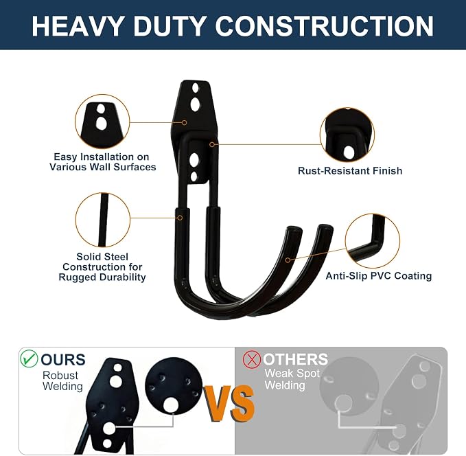 Garage Hooks Heavy Duty, 6 Pack Large Round Steel Garage Storage Hooks - Image 3