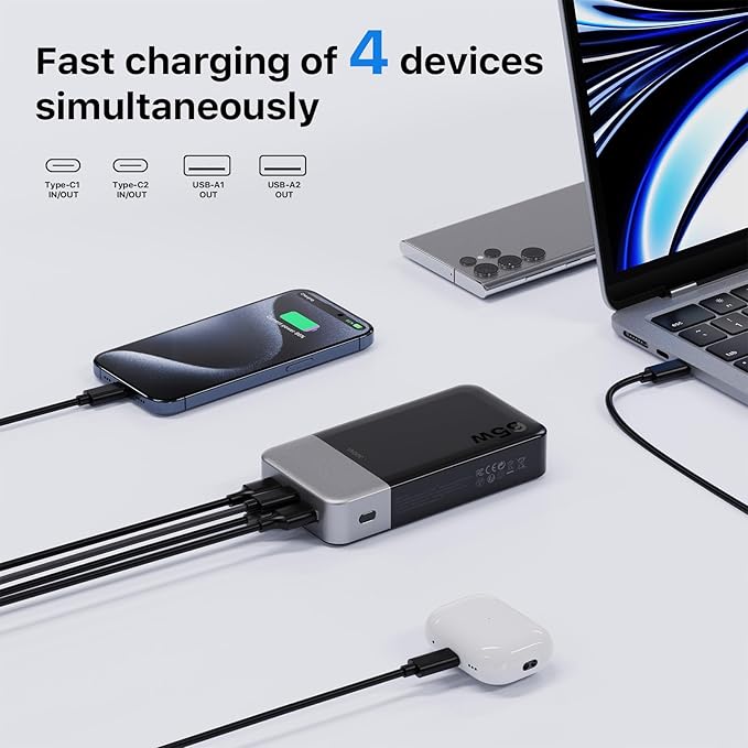 JUOVI Portable Charger 65W Power Bank 20000mAh Compact USB C Laptop Power Bank - Image 6