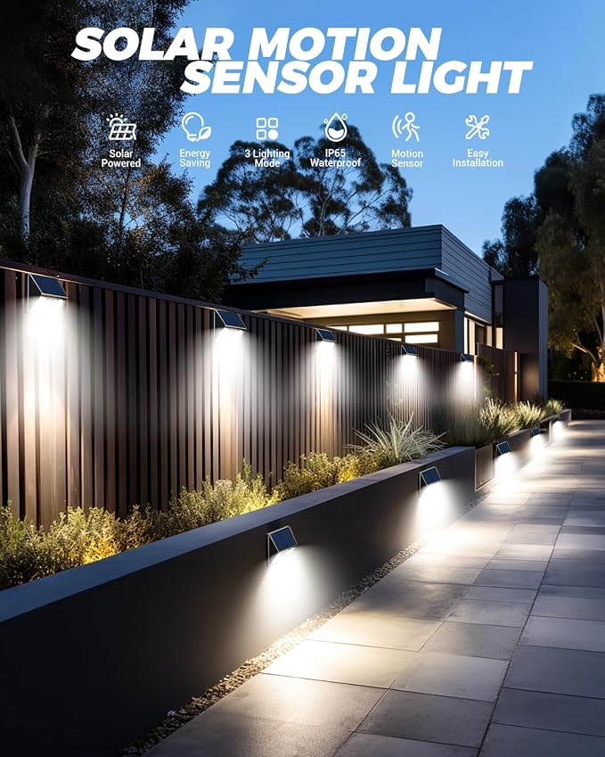 vighep 12 Pack Solar Fence Lights Waterproof, Motion Sensor Deck Lights Outdoor - Image 2