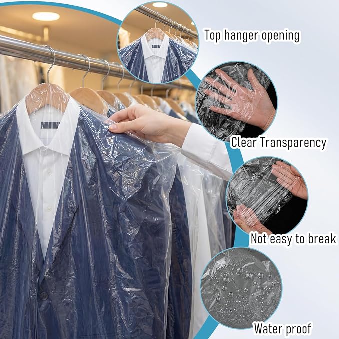 200 Pack Dry Cleaning Garment Bags, 23.6 x 35.4 Inch Clear Plastic Dry Cleaners - Image 3