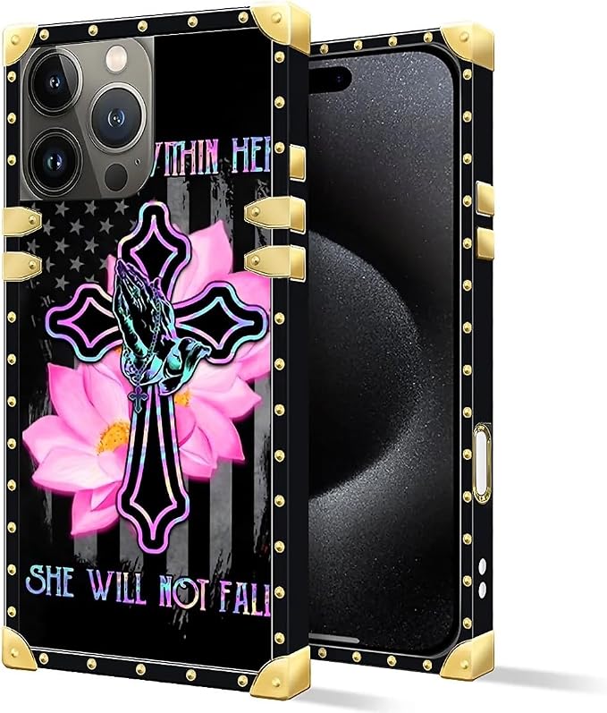 Compatible with iPhone 16 Pro Max Case, Praying Cross Hands Luxury Golden - Image 2