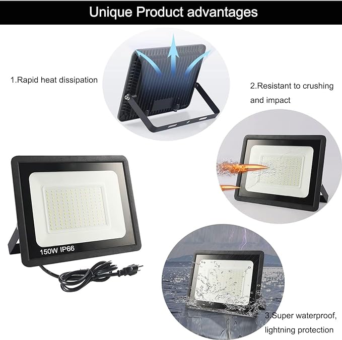 2Pack LED Flood Light Outdoor, 250W LED Work Light 26500lmwith 6FT US Plug - Image 5