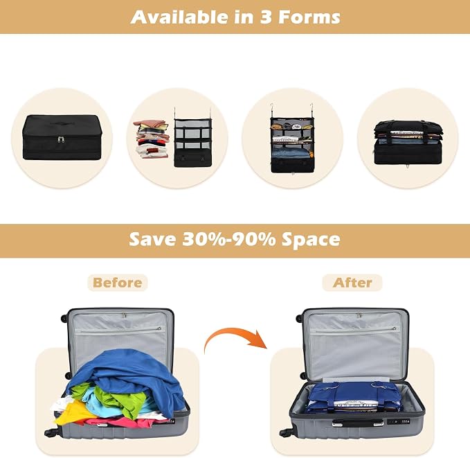 Surblue Hanging Closet Storage Bag Collapsible 3-Shelf Washable Oxford Fabric - Image 3