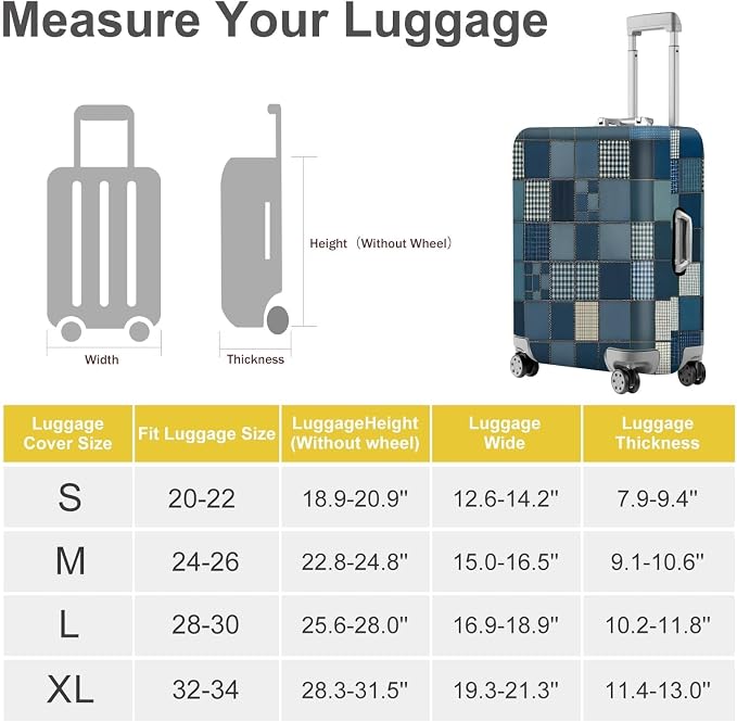 ANNA QUEEN Blue Patchwork Luggage Cover, Modern Grid Suitcase Protector - Image 4