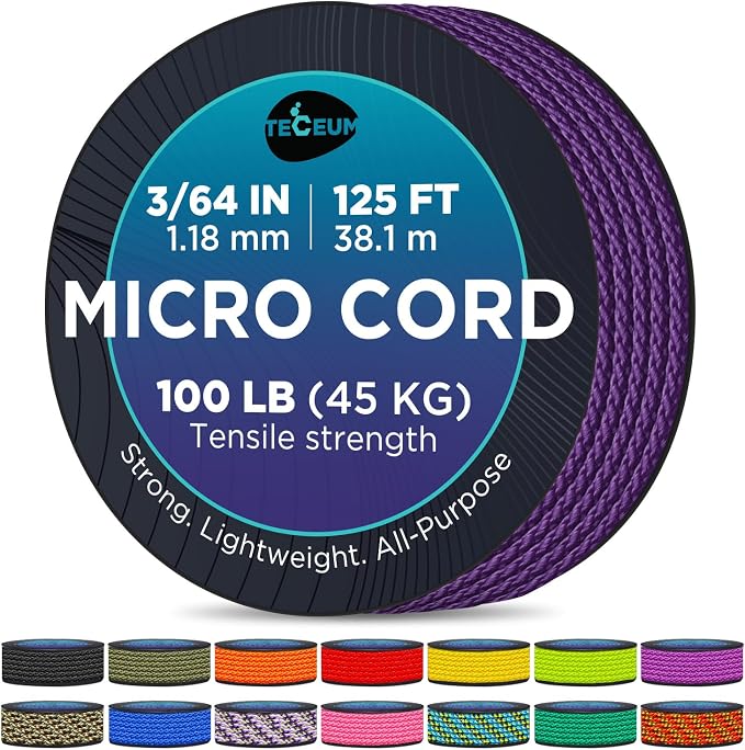 TECEUM Micro Paracord – 1.18 mm X 125 ft – Micro Utility Cord – Thin Braided by TECEUM